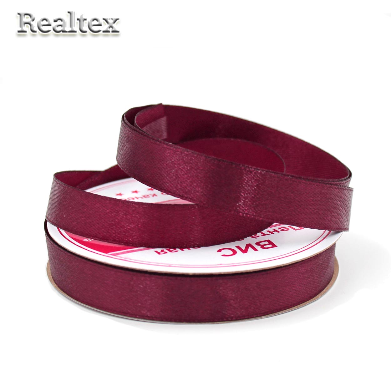 Лента атласная 12мм Realtex (27,4м) цв.048 тёмно-бордовый