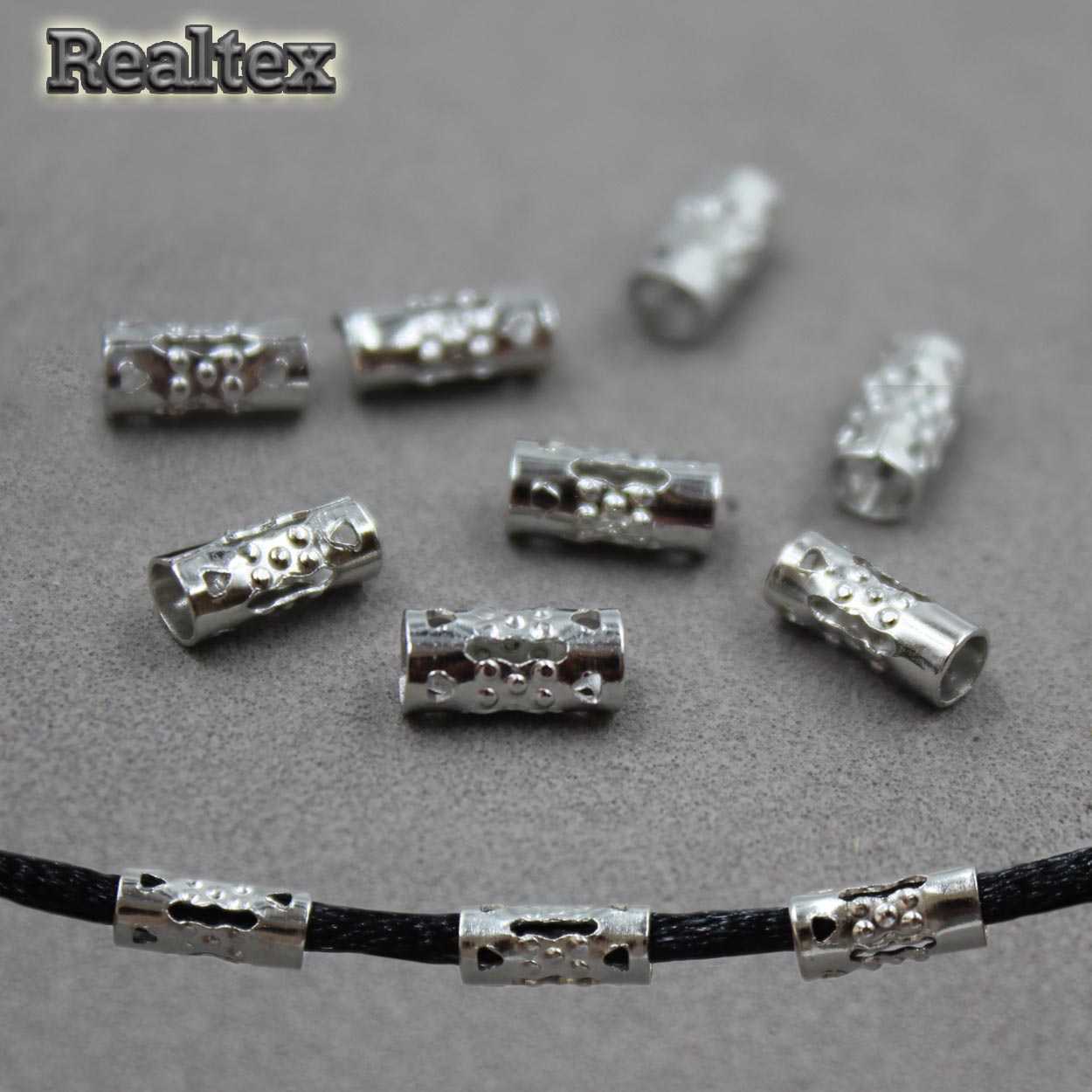 Трубочка ажурная "Realtex" для бижутерии 4*9мм (100шт) цв.никель