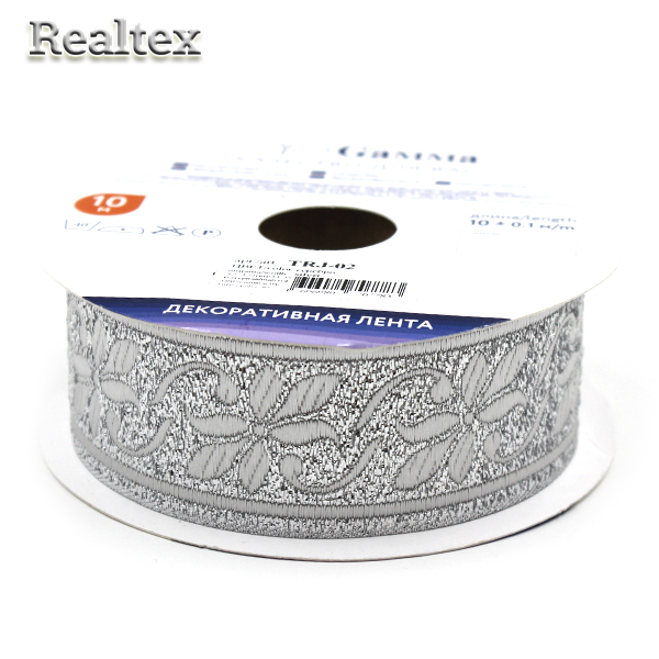 Тесьма жакардовая TRJ-02 33-35мм (10м) цв.серебро 