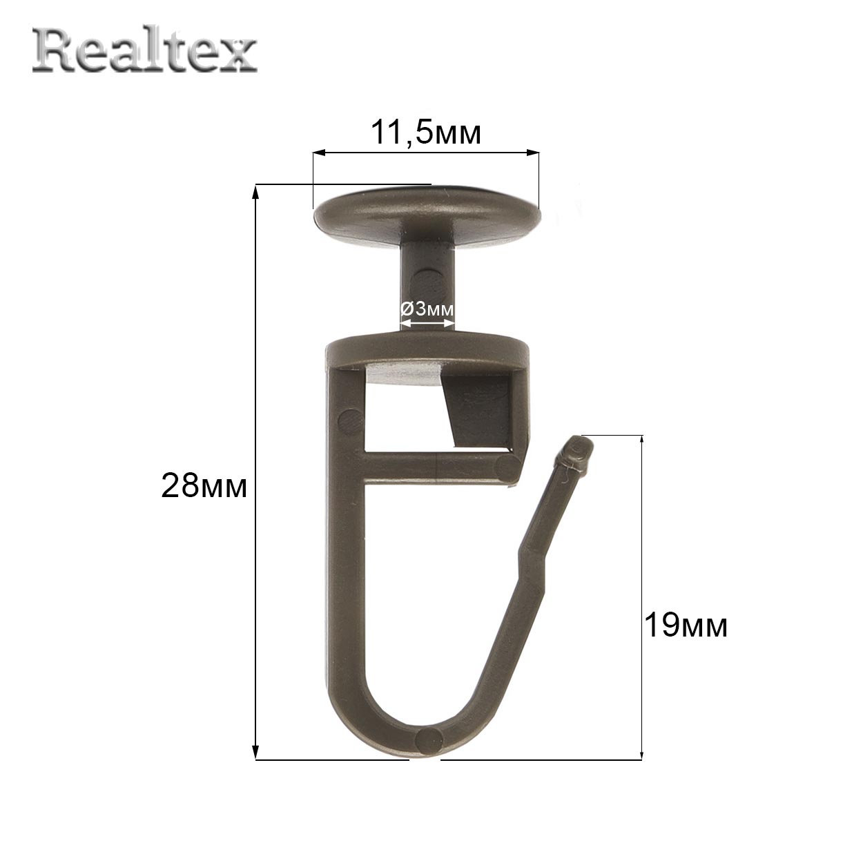 Крючок для штор RS потолочный "Гвоздик" 11,5мм (100шт) цв.под бронзу