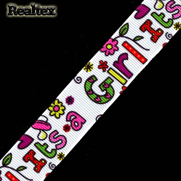 Лента репсовая с рисунком Realtex 25мм "Girl" цв.белый