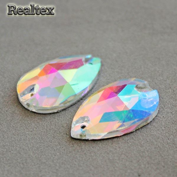 Стразы пришивные стекло капля 16*25мм Realtex цв.24 Crystal AB