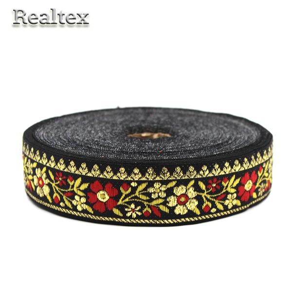 Тесьма жакардовая 32мм с3104г17 рис.9803 "в" (25м) цв.черный/золото