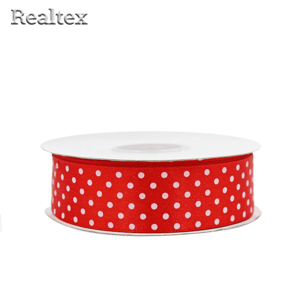 Лента атласная с рисунком  25мм  Realtex "Горох" цв.3047 красный