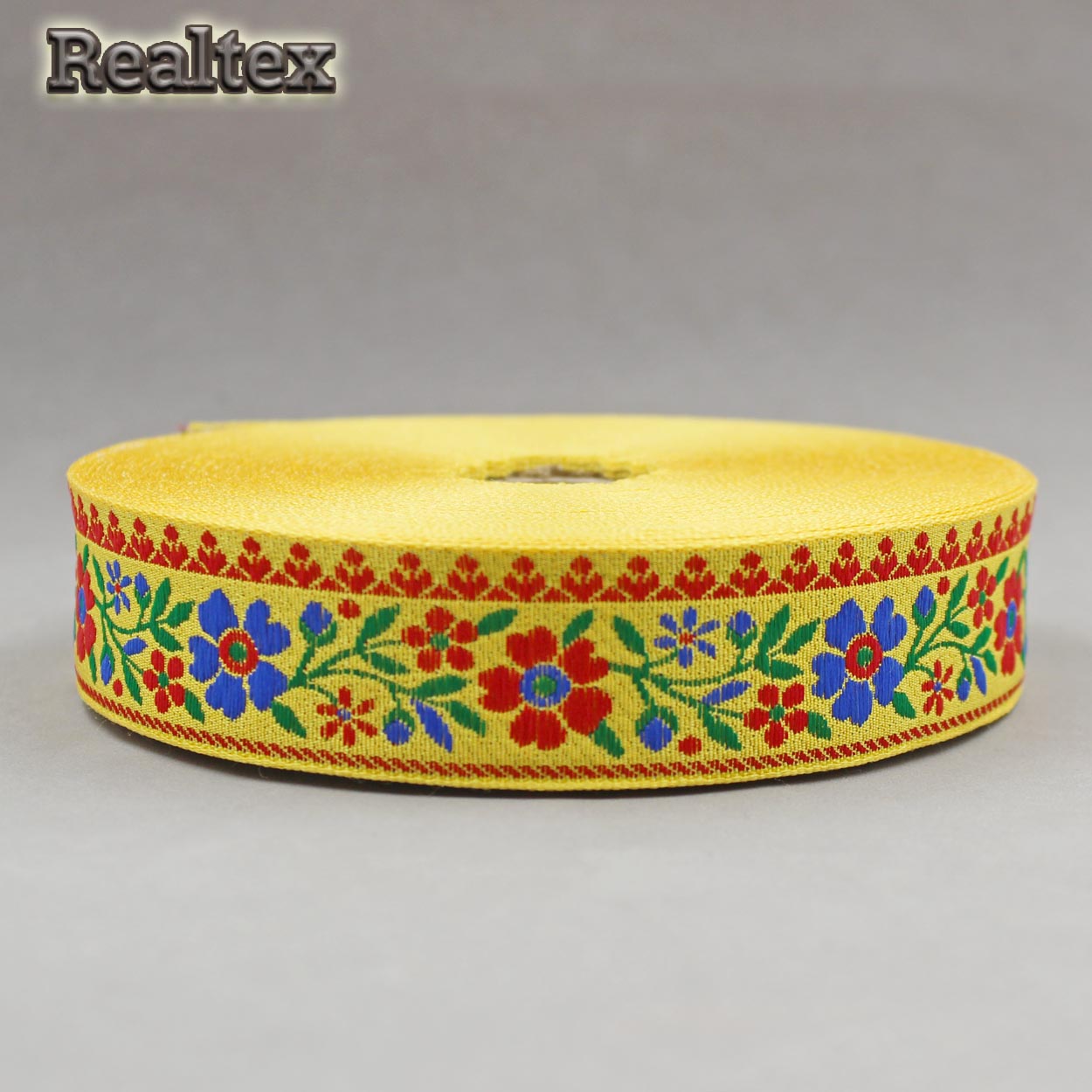 Тесьма жакардовая 32мм с1853г17 рис.9803 (25м) цв.желтый