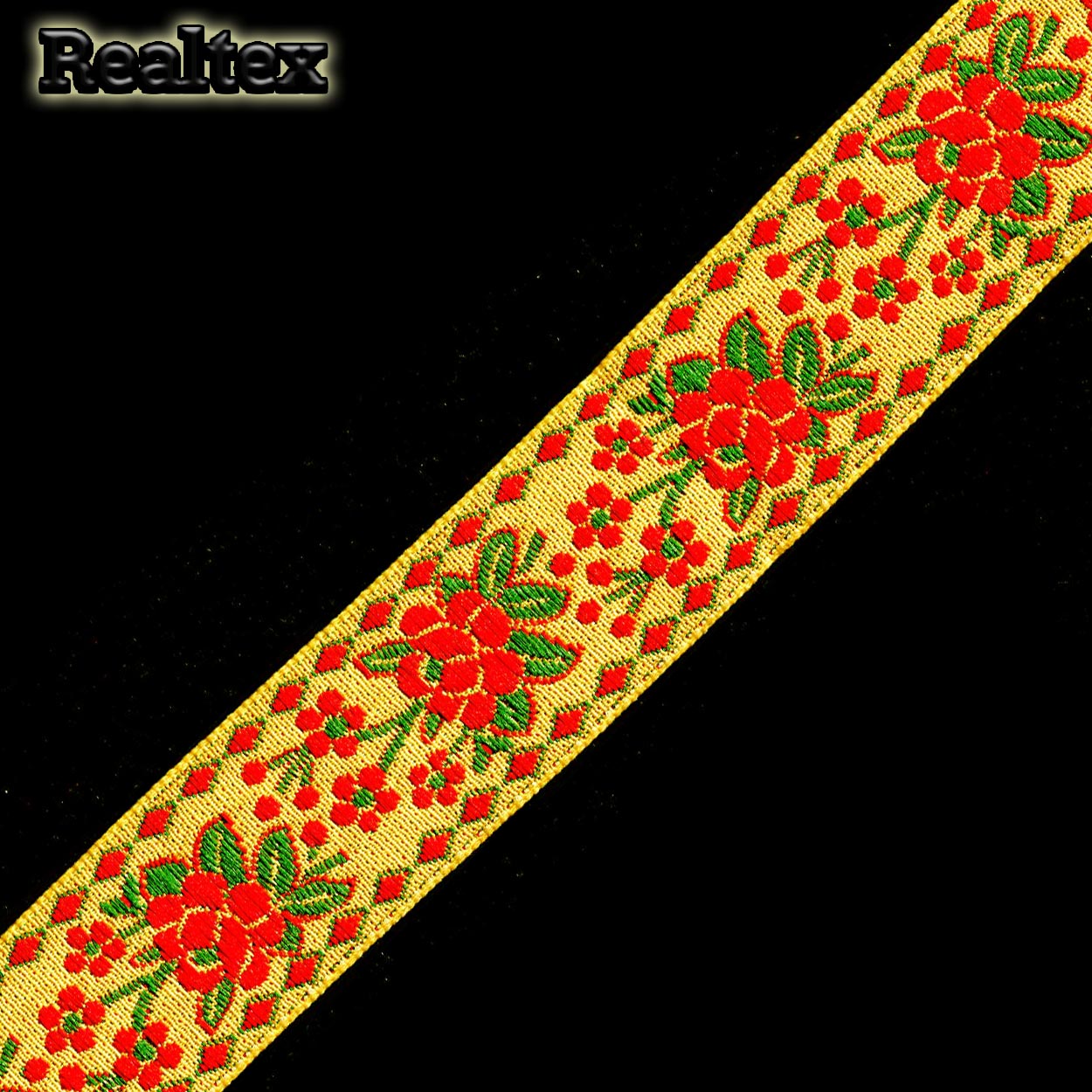 Тесьма жакардовая 32мм с1853г17 рис.9841 (25м) цв.желтый/красный 