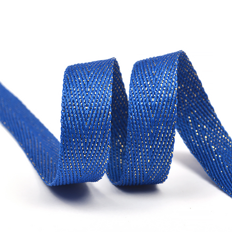 Тесьма киперная металлизированная 90370 13мм цв.тёмный василёк/золото