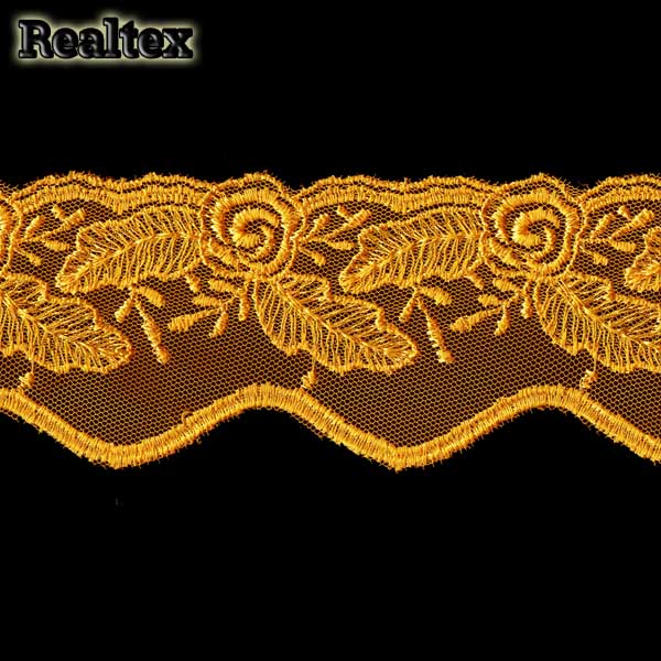 Кружево на сетке  50мм 45-4064 цв.035 яр.желтый 