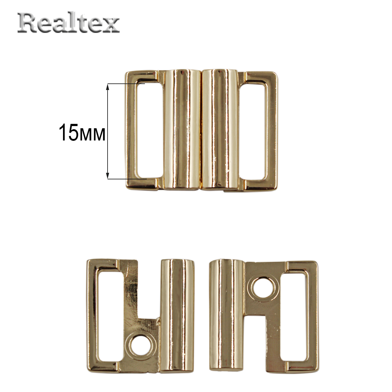 Застежка для купальника металлическая Realtex 15мм 3634 (10шт) цв.полированное золото