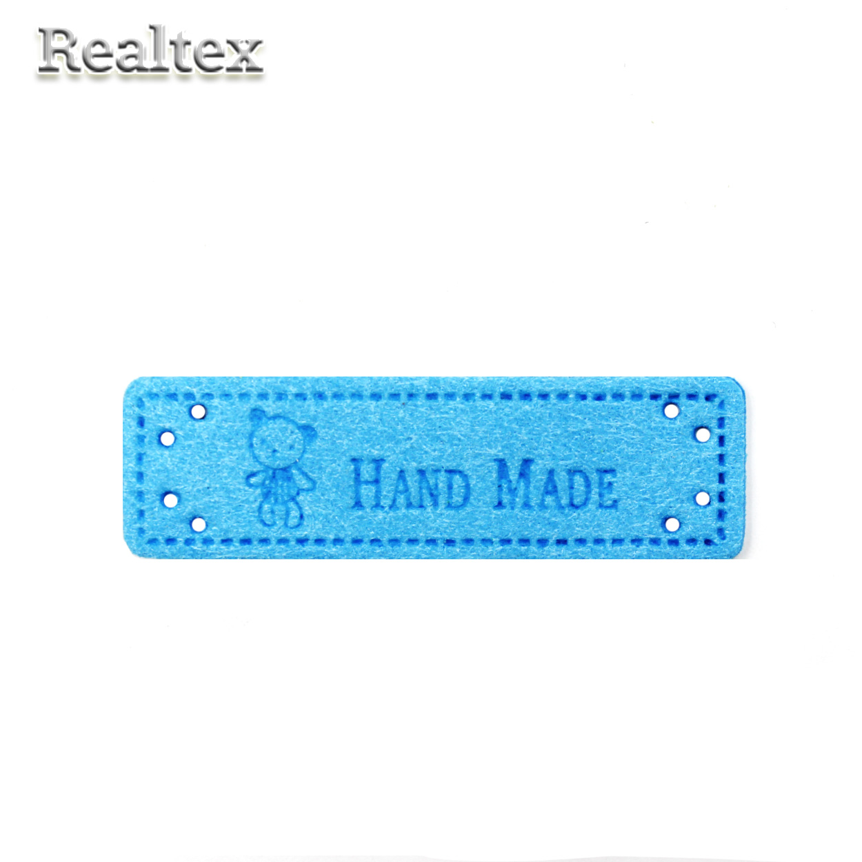 Бирка пришивная замша Realtex №15 "HandMade" цв.голубой