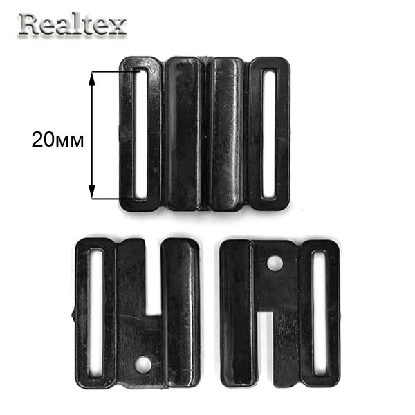 Застежка для купальника пластиковая Realtex 20мм (100шт) цв.черный