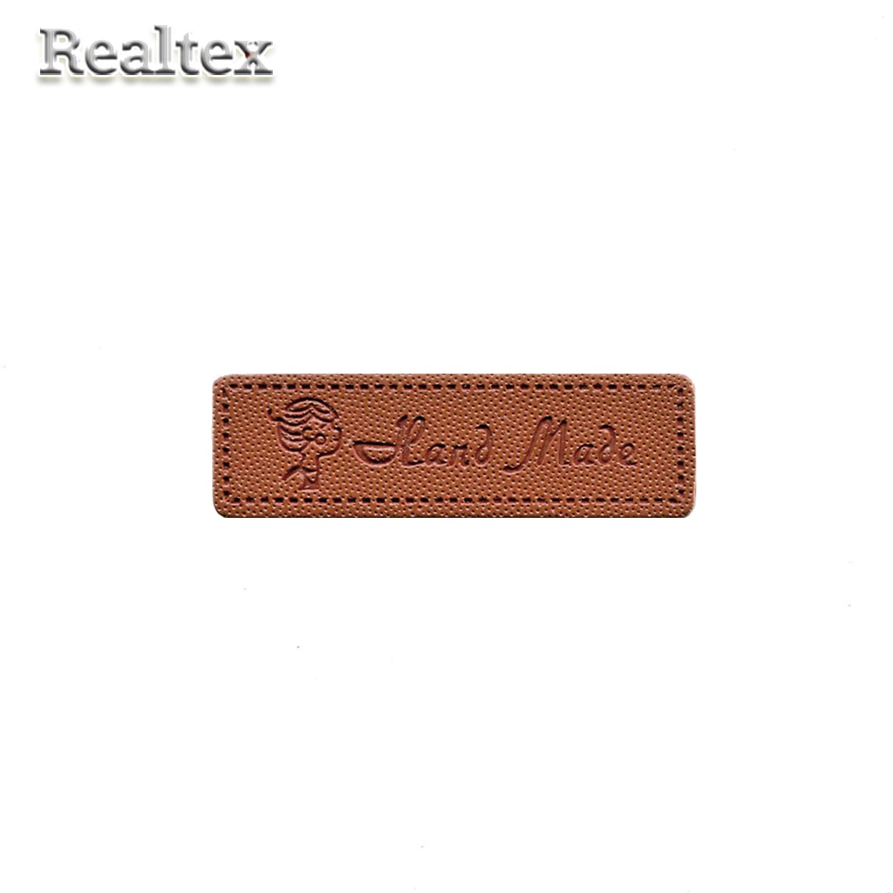 Бирка пришивная кожзам Realtex №08 "HandMade" цв.коричневый