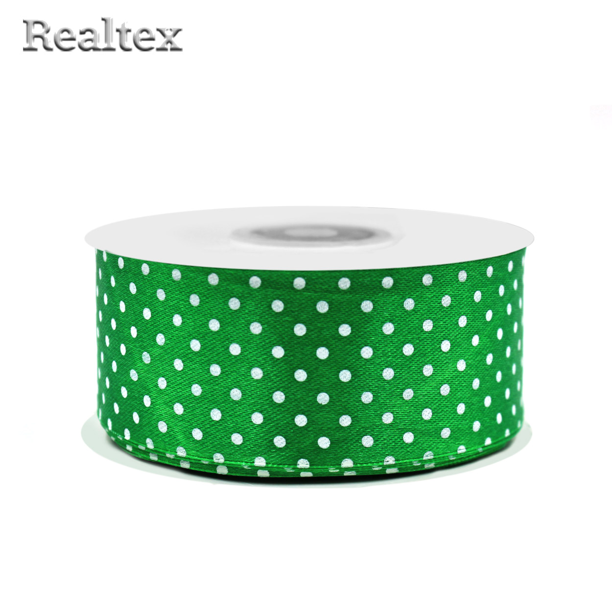 Лента атласная с рисунком  40мм  Realtex "Горох" цв.3114 зелёный