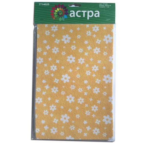 Фетр с рисунком 1мм "Цветочки" (5шт) цв.желтый