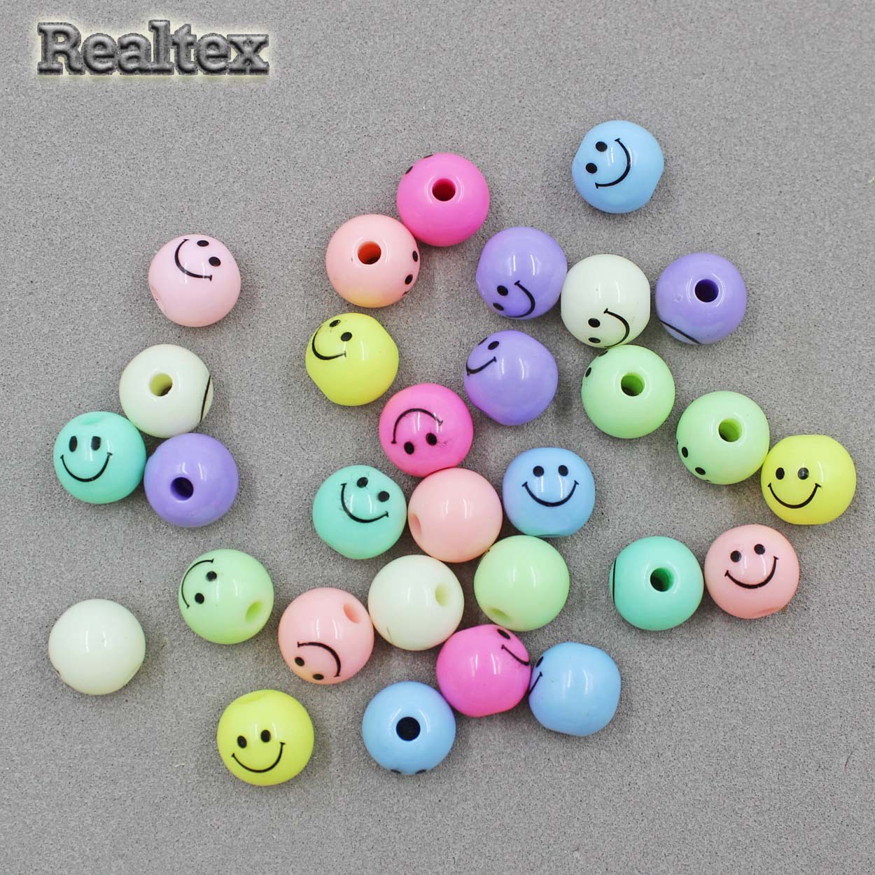 Бусины пластик Реалтекс Смайлик Шар 10мм (500гр) цв.mix/черный рисунок