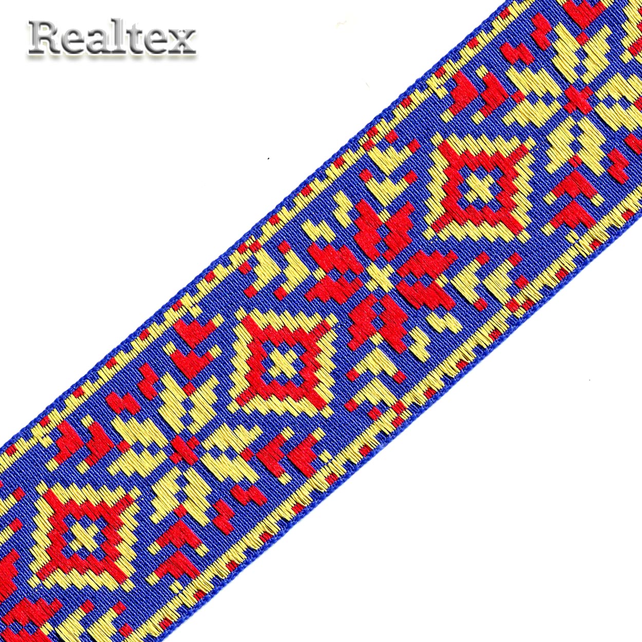 Тесьма жакардовая 50мм с3379г17 рис.9645 (25м) цв.электрик/жёлтый/красный