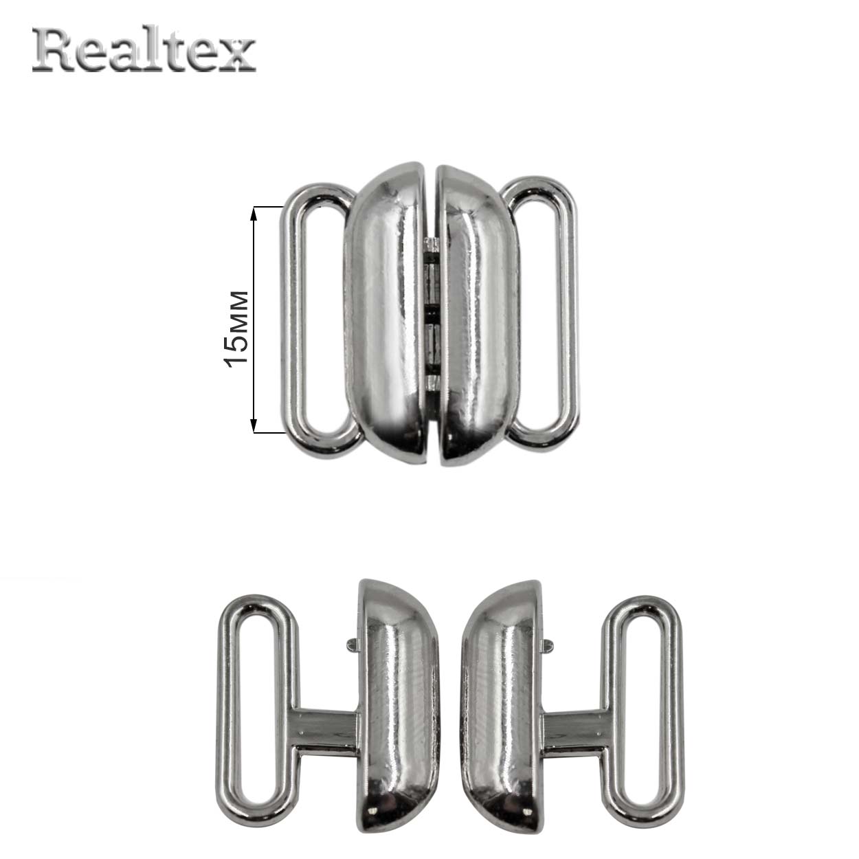 Застежка для купальника металлическая Realtex 15мм R-1 (10шт) цв.никель