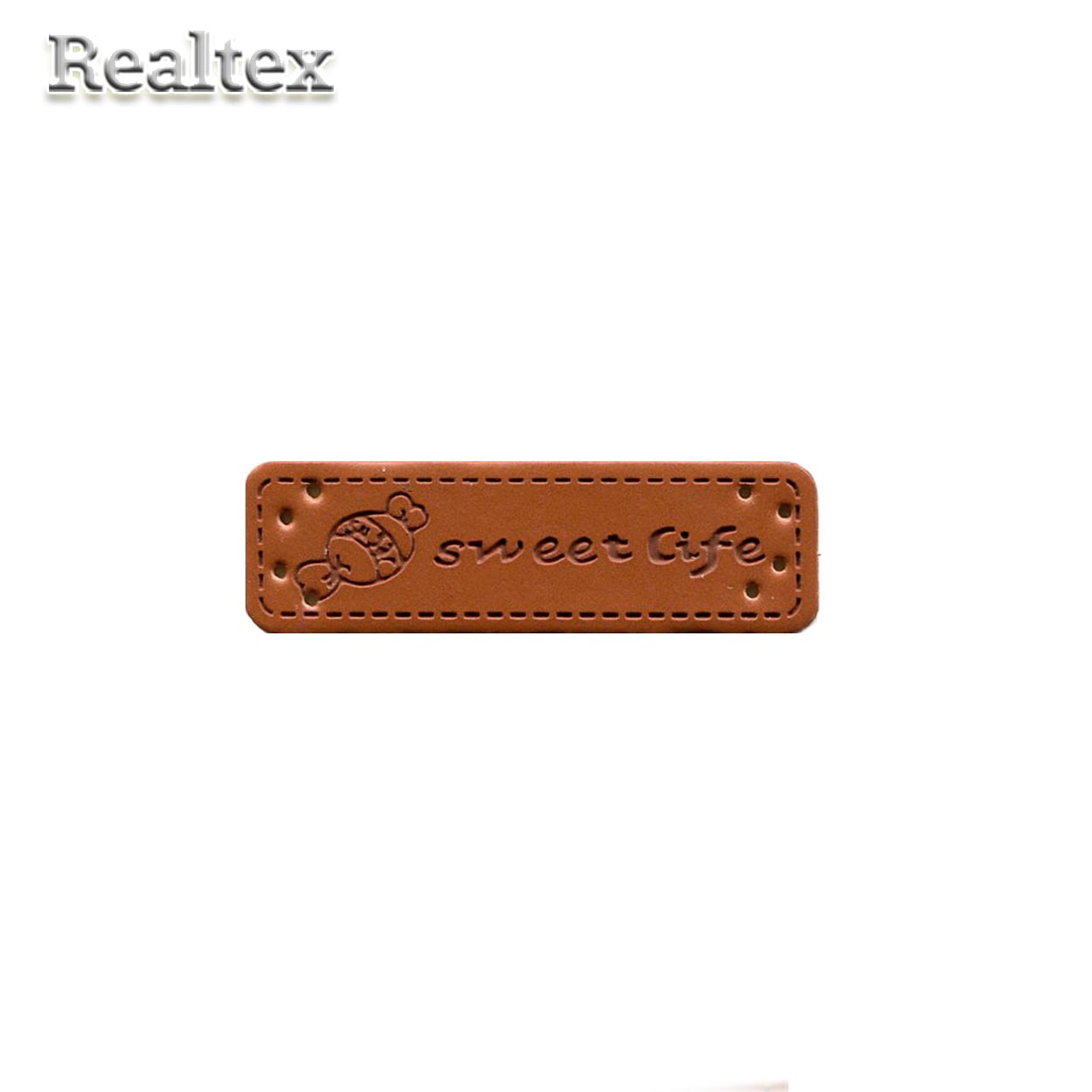 Бирка пришивная кожзам Realtex №20 "SWEET LIFE" цв.коричневый