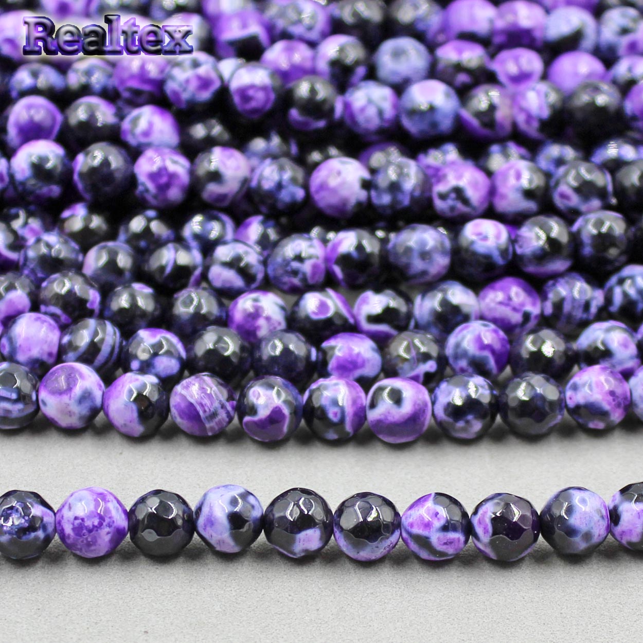 Бусины Реалтекс из натурального камня Агат шар граненый 8мм цв.черный/фиолетовый