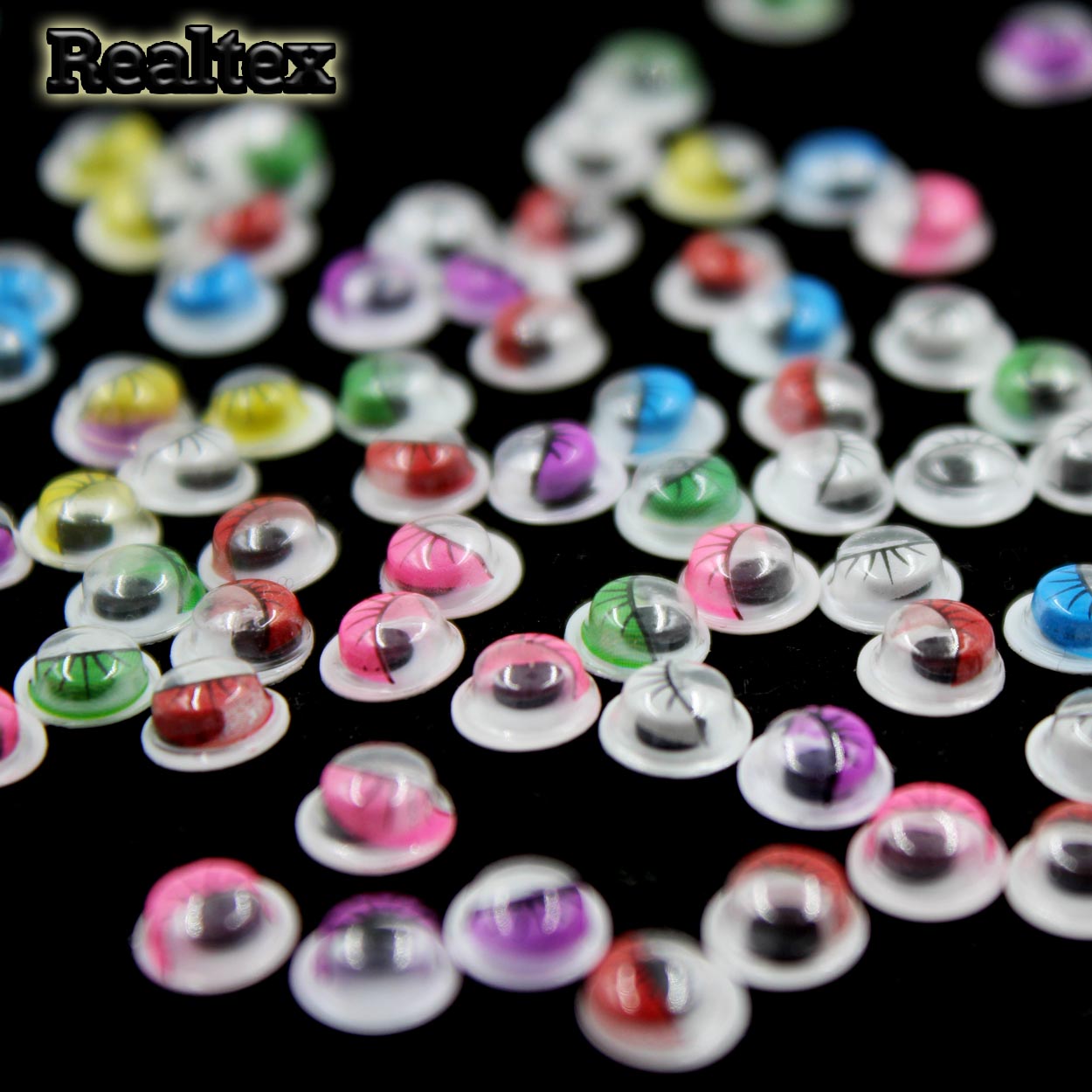  Глазки Реалтекс круглые бегающие с ресничками   6мм цв.mix
