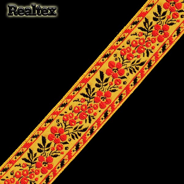 Тесьма жакардовая 32мм с1853г17 рис.9448 (25м) цв.желтый/красный 