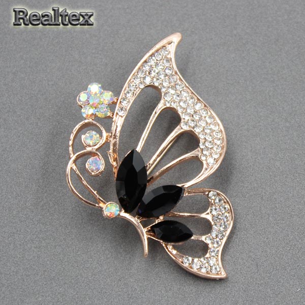 Брошь ювелирная Реалтекс R-082 "Бабочка" цв.золото/черный 