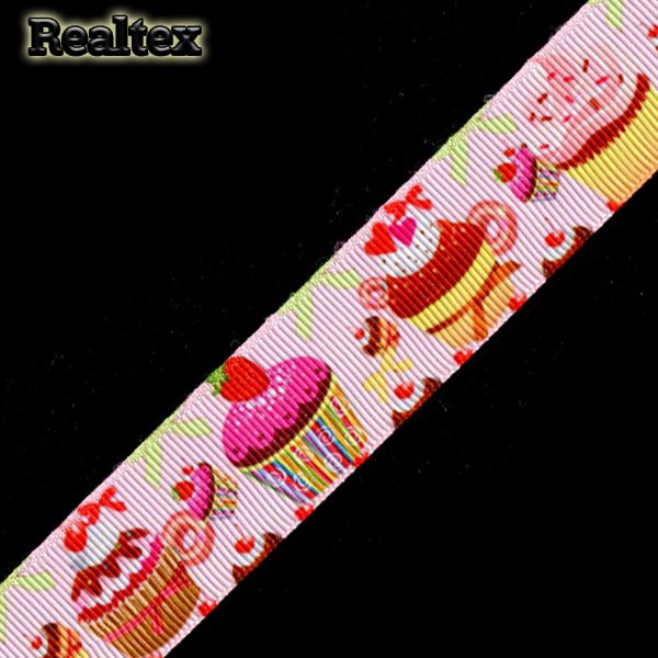 Лента репсовая с рисунком Реалтекс 25мм R 8-4 "Пироженое" цв.розовый