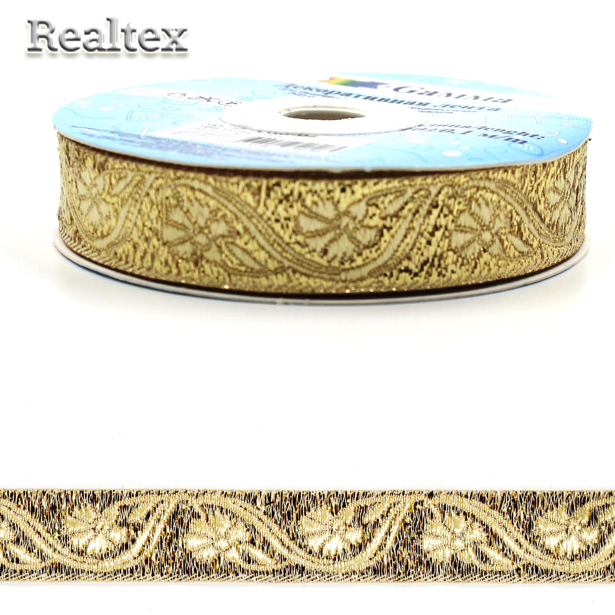 Тесьма жакардовая TRJ-04 16мм (10м) цв.золото 