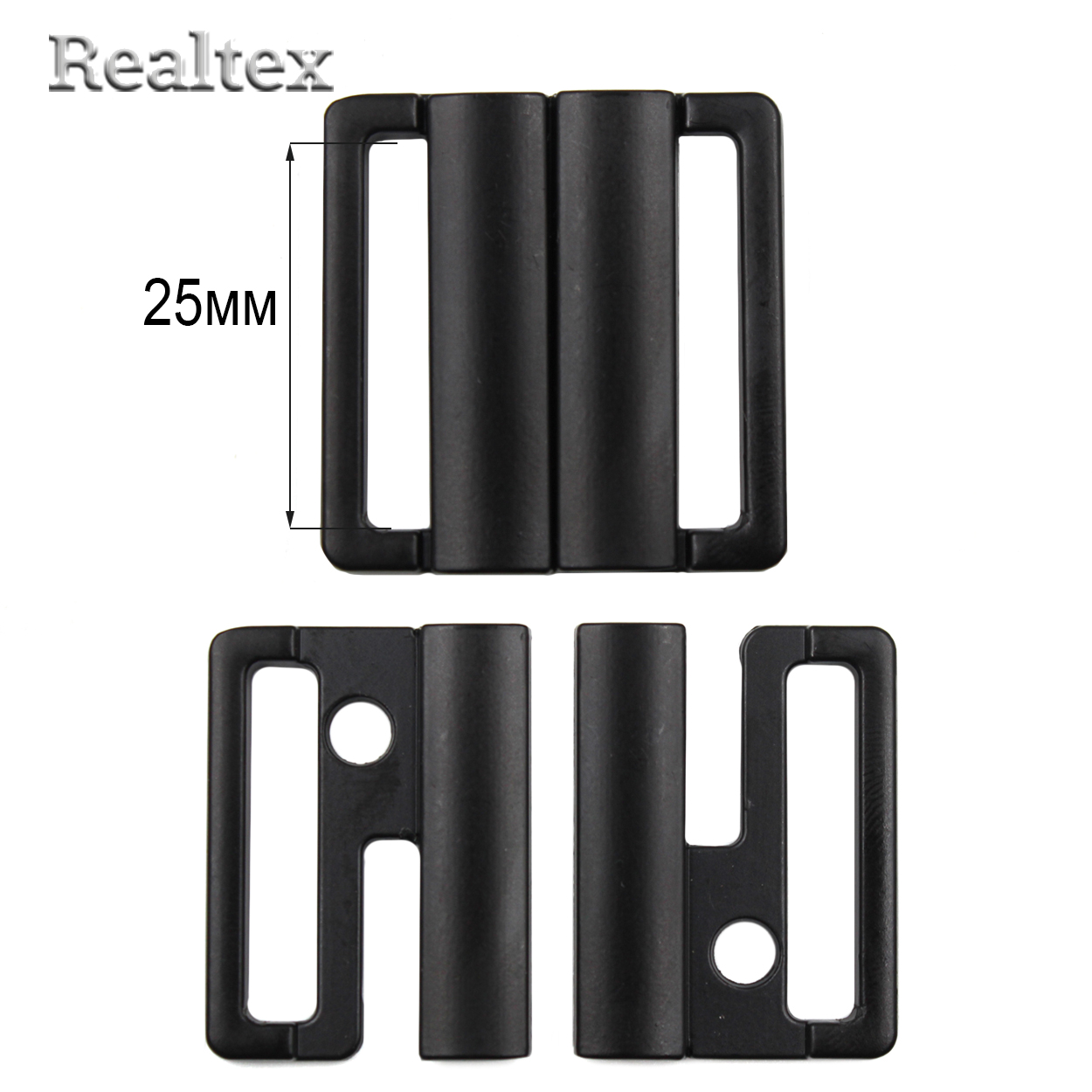 Застежка для купальника металлическая Realtex 25мм 32083 (10шт) цв.черный 