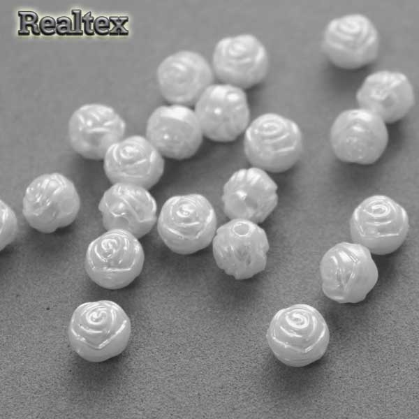 Бусины пластик Realtex Розочки 8мм (500гр) цв.белый