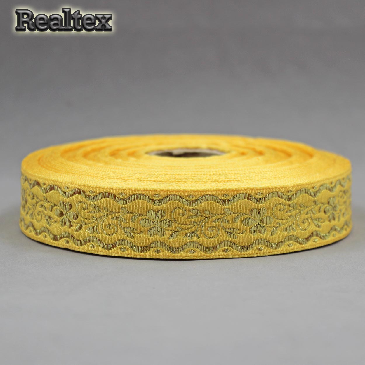 Тесьма жакардовая с1857г17 рис.9016"в" 24мм (25м) цв.желтый/золото