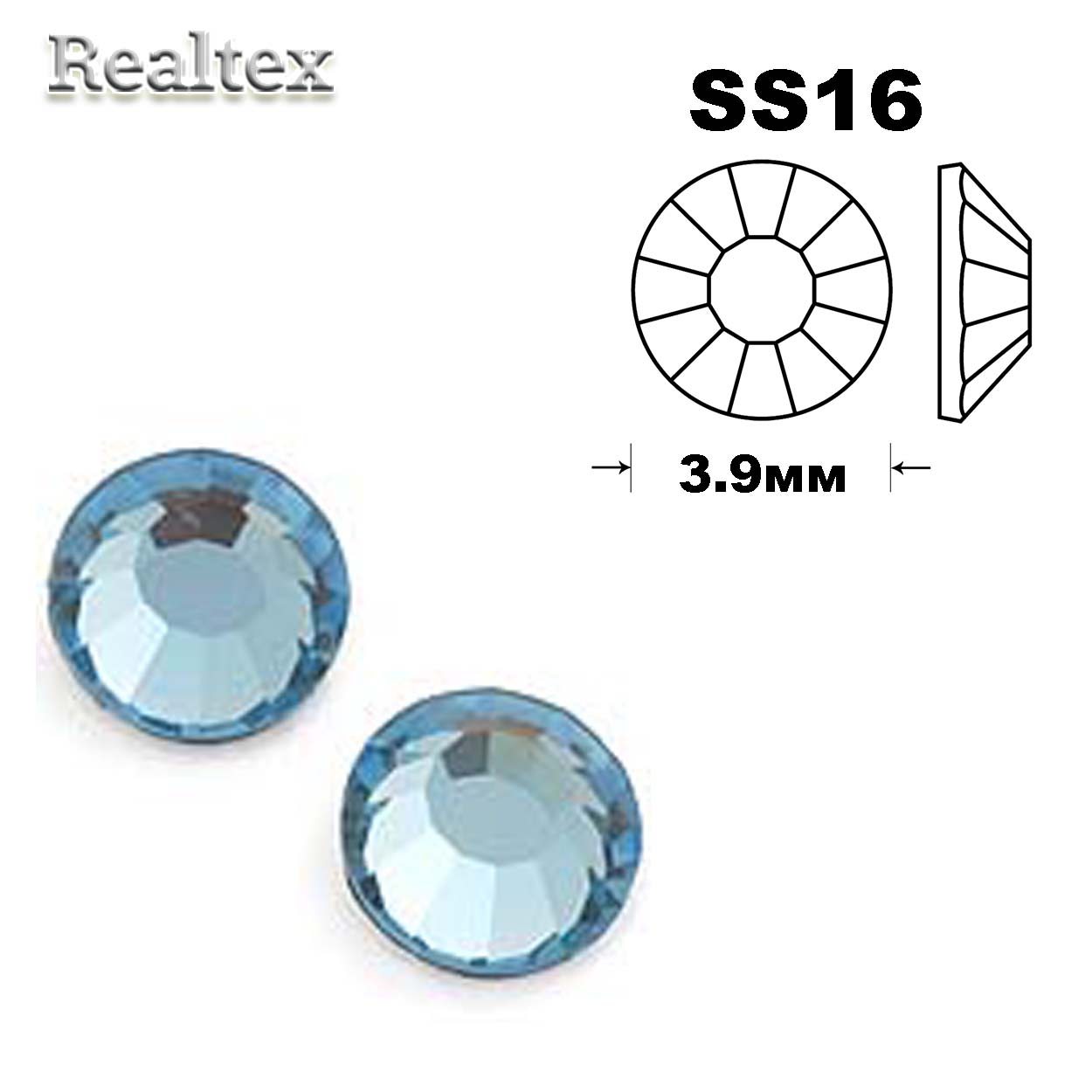 Стразы термоклеевые Swarowski SS-16 цв.Aquamarine