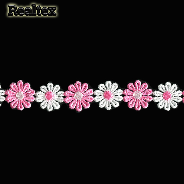 Кружево гипюр  25мм 122431 цв.розовый/белый