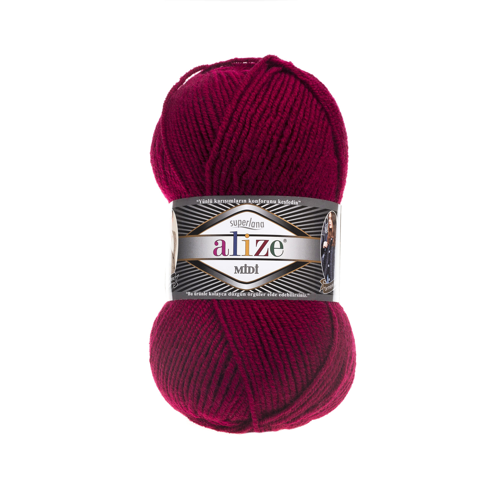 Пряжа Alize "Super Lana Midi" (100гр) цв.390 малиновый