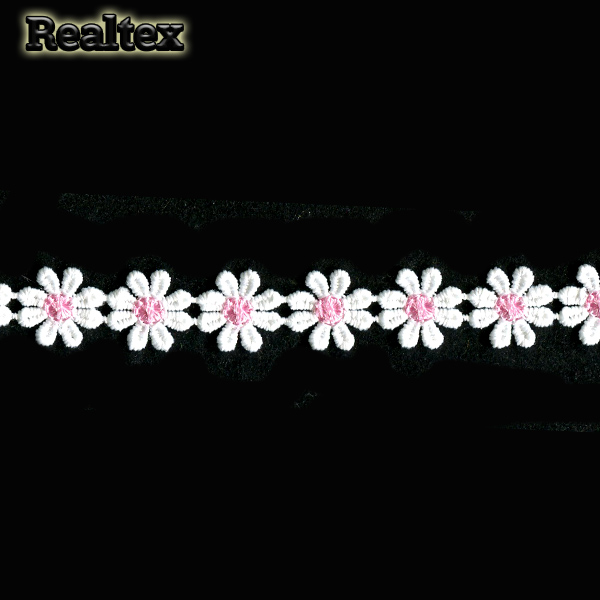 Кружево гипюр  15мм 122431 цв.белый/розовый