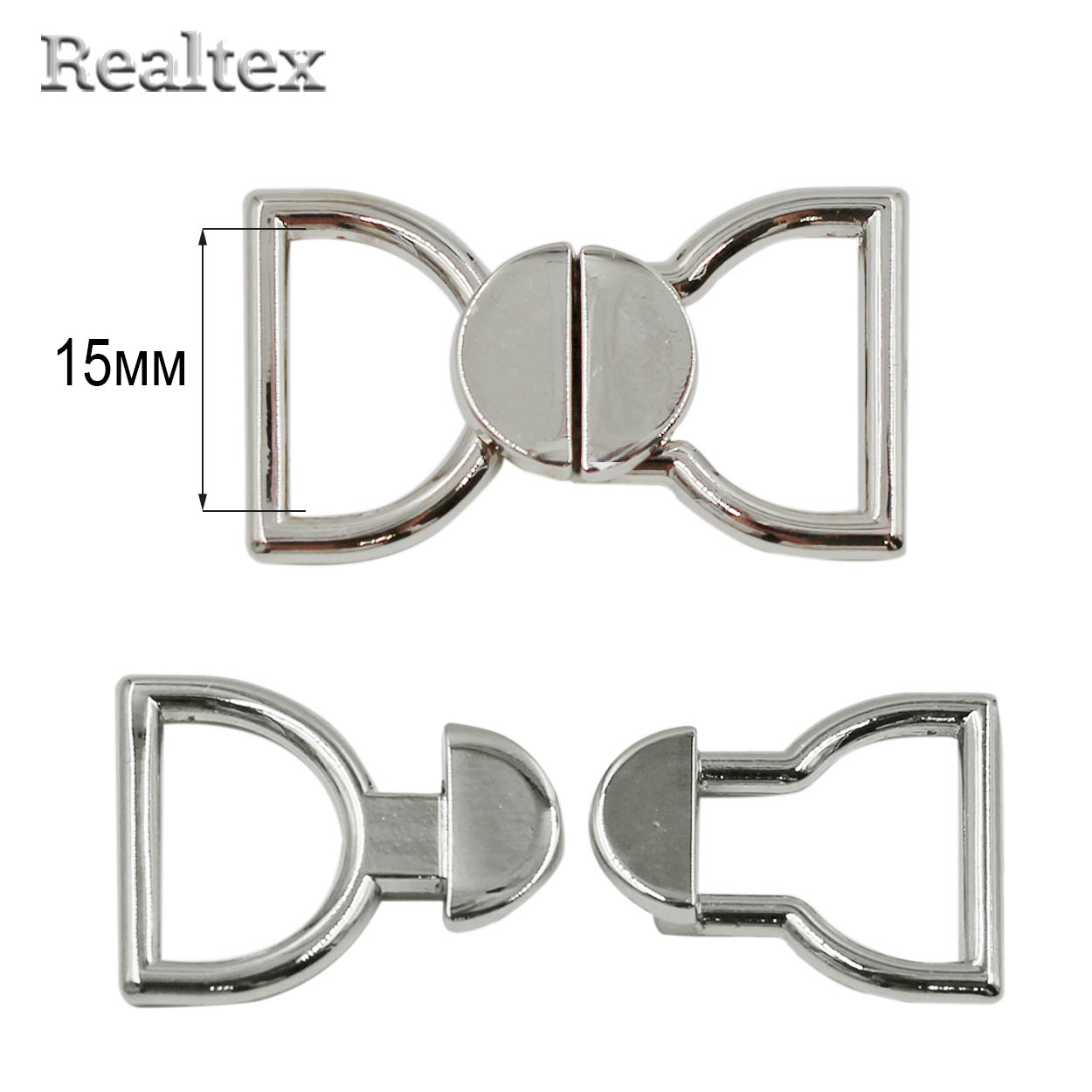 Застежка для купальника металлическая Realtex 15мм 3633 (10шт) цв.полированный никель