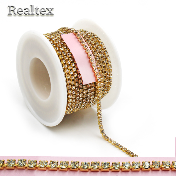 Тесьма-стразы Реалтекс SS-08 2,5мм (оригинал-стекло) цв.crystal/золото