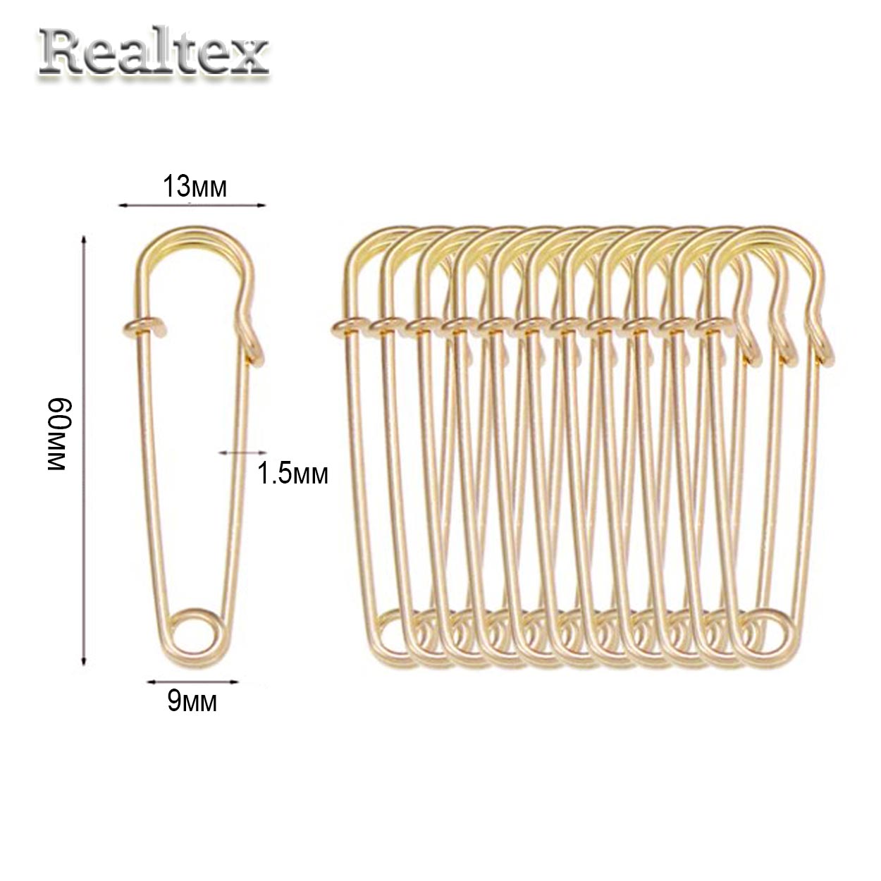 Булавки декоративные Realtex 60мм цв.золото