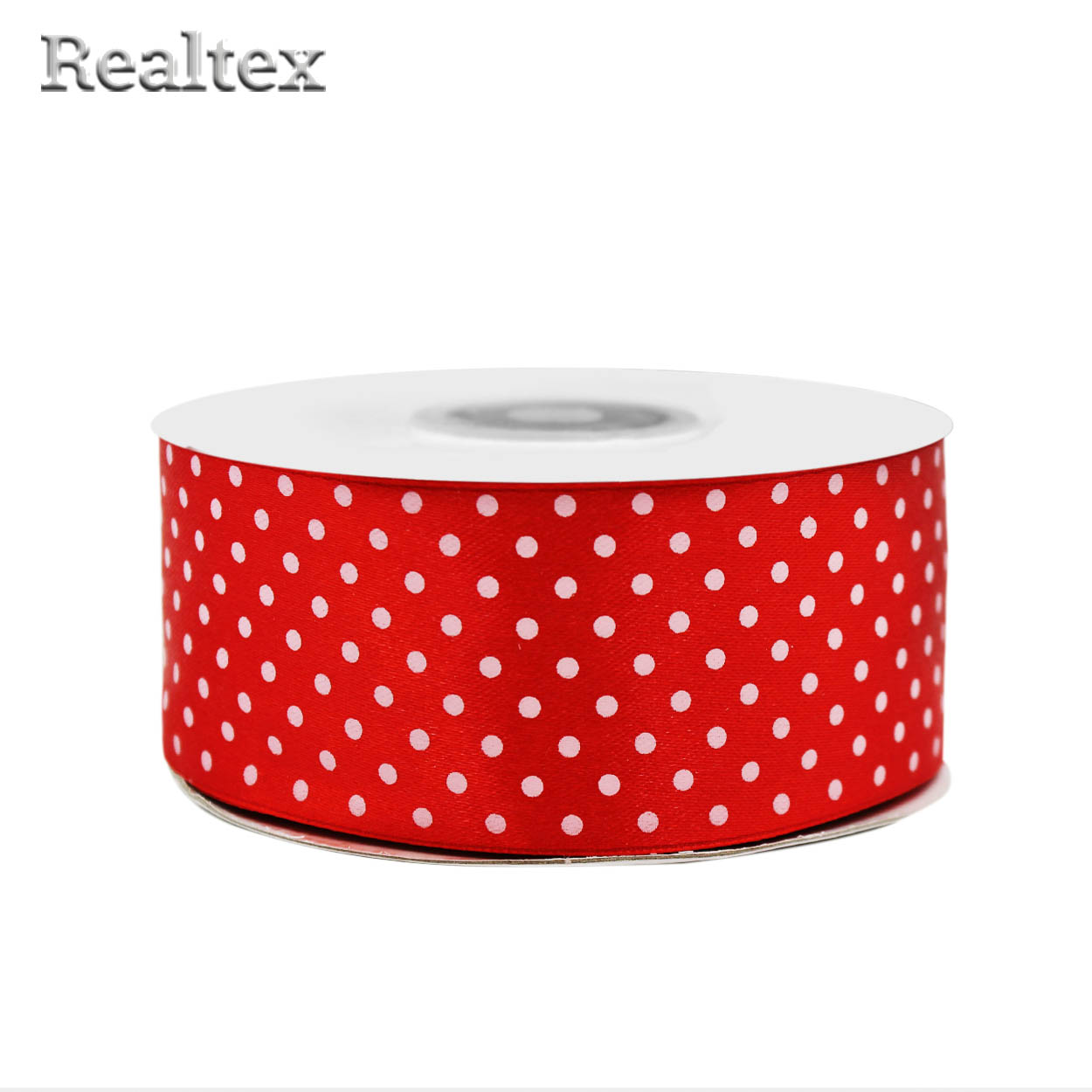 Лента атласная с рисунком  40мм  Realtex "Горох" цв.3047 красный