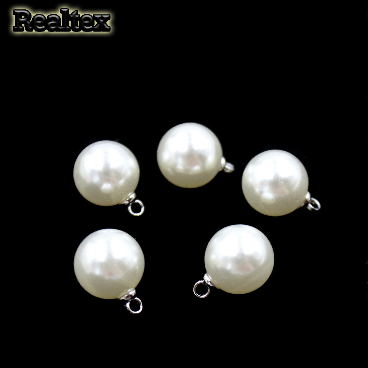 Бусины-подвесы пластик Realtex 10мм (50шт) цв.белый/серебро