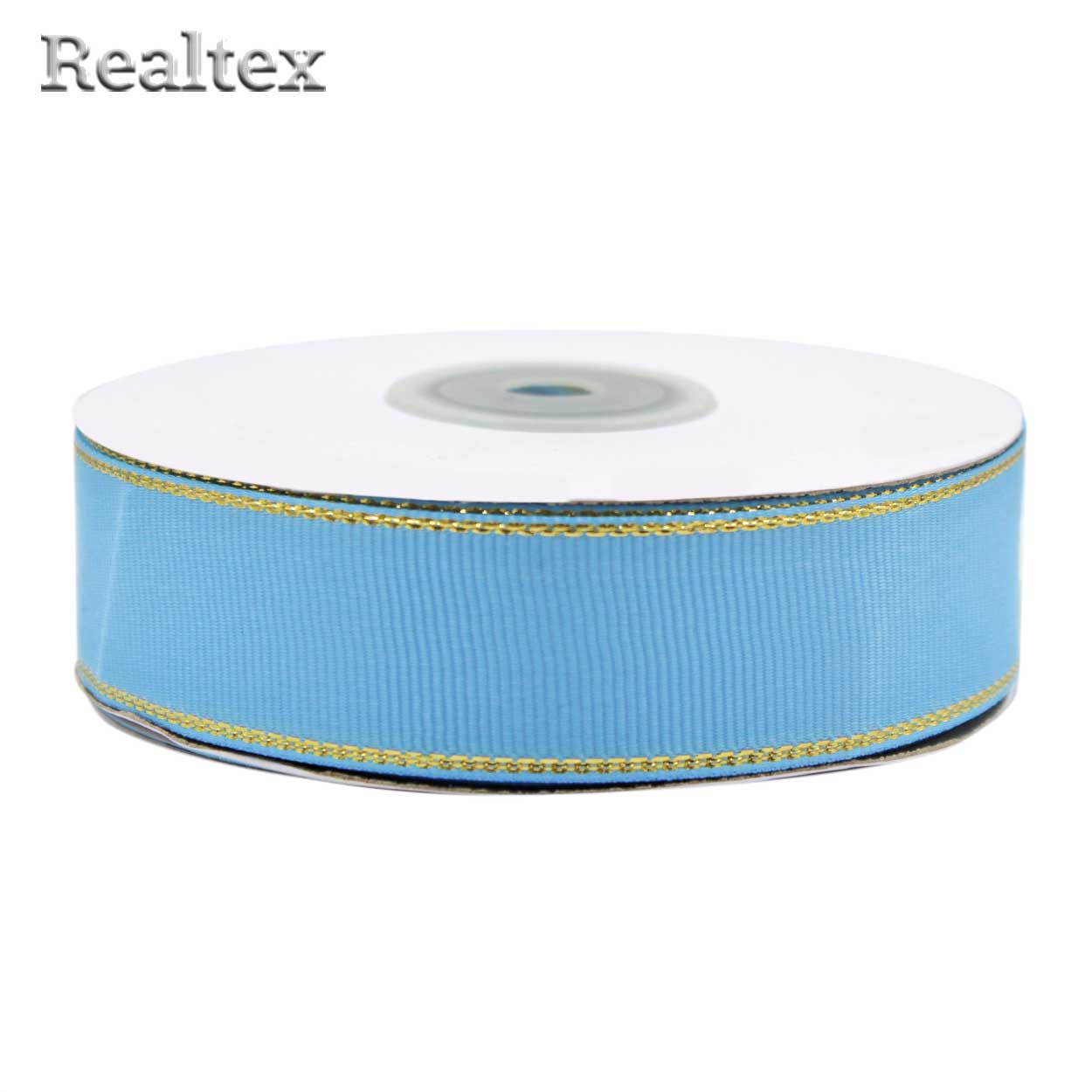 Лента репсовая 25мм RS (22.8м) цв.163 голубой/золото