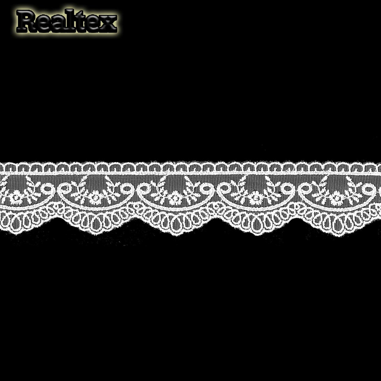 Кружево Realtex на сетке  55мм 8BE1158А матовая нить цв.белый