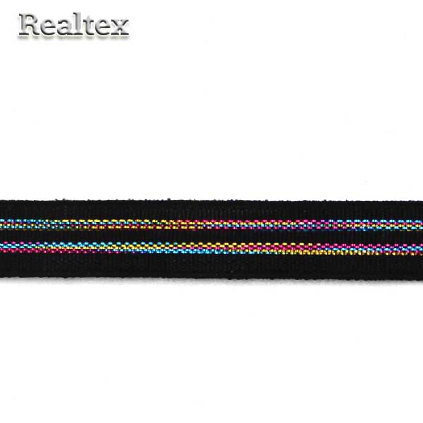 Резинка Realtex декоративная 10мм R-24 с люрексом (27,4м) цв.черный/радуга