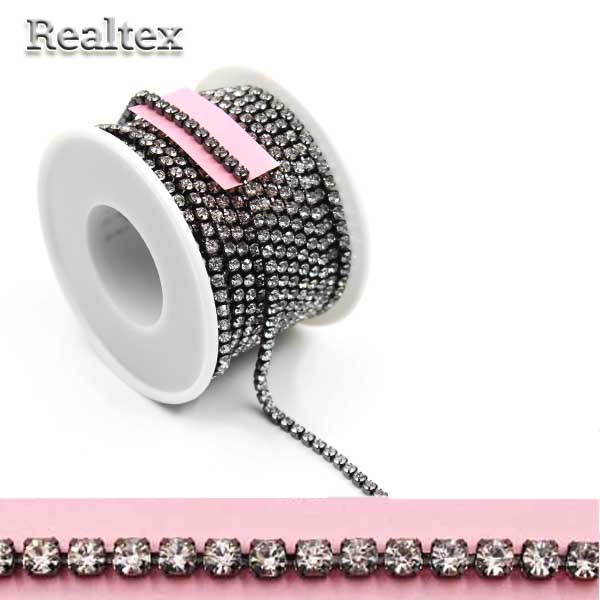 Тесьма-стразы Реалтекс SS-16 4мм (оригинал-стекло)  цв.crystal/черный никель