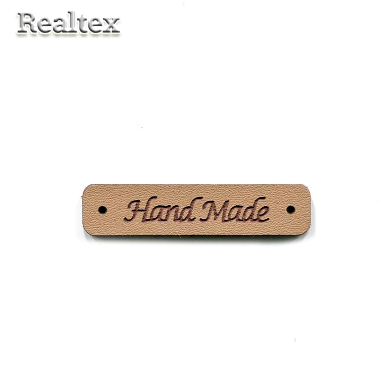 Бирка пришивная кожзам Realtex №13 "HandMade" цв.темно-бежевый