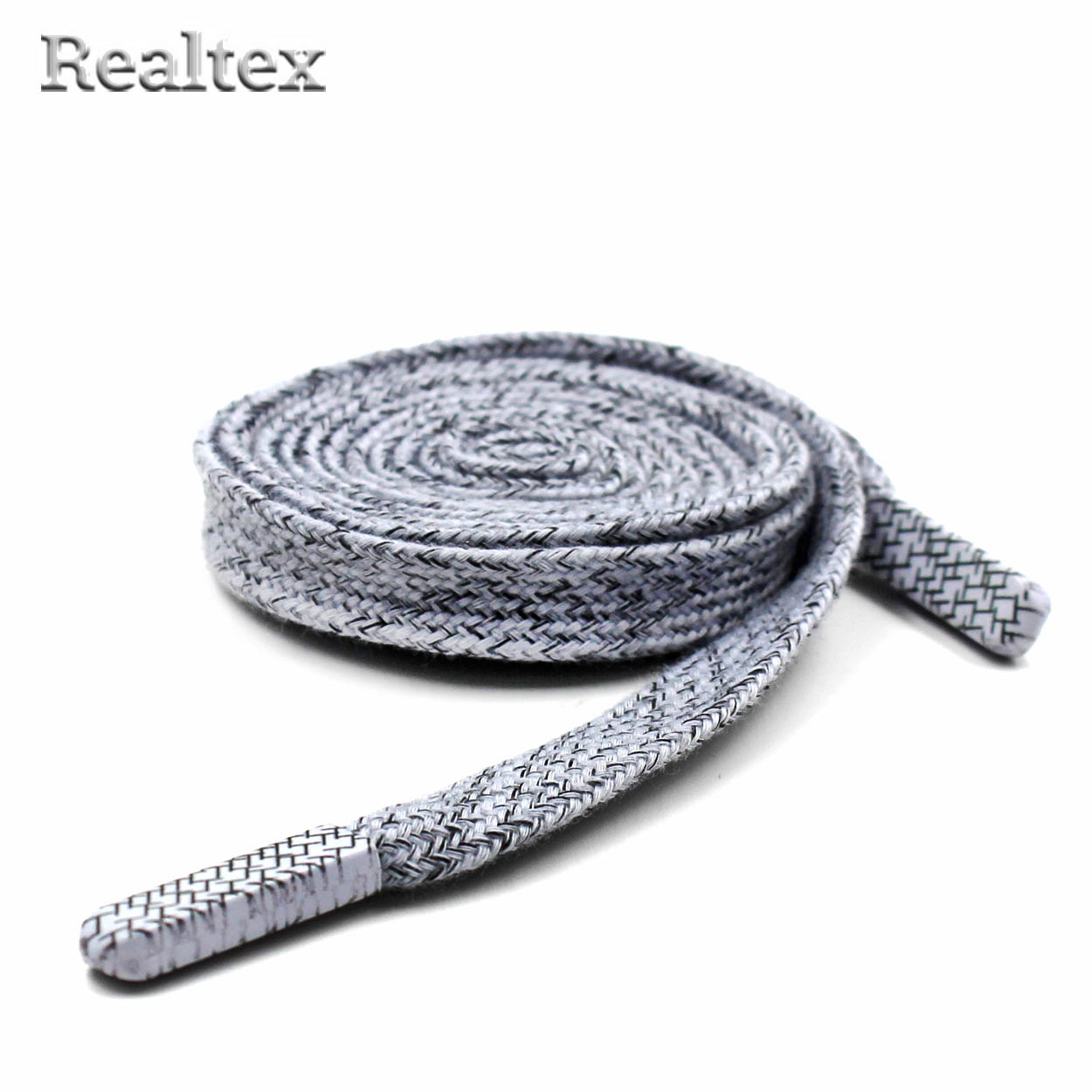 Шнур с наконечниками Realtex R- 1 плоский в крапинку шир.12мм 140см (10шт) цв.серый
