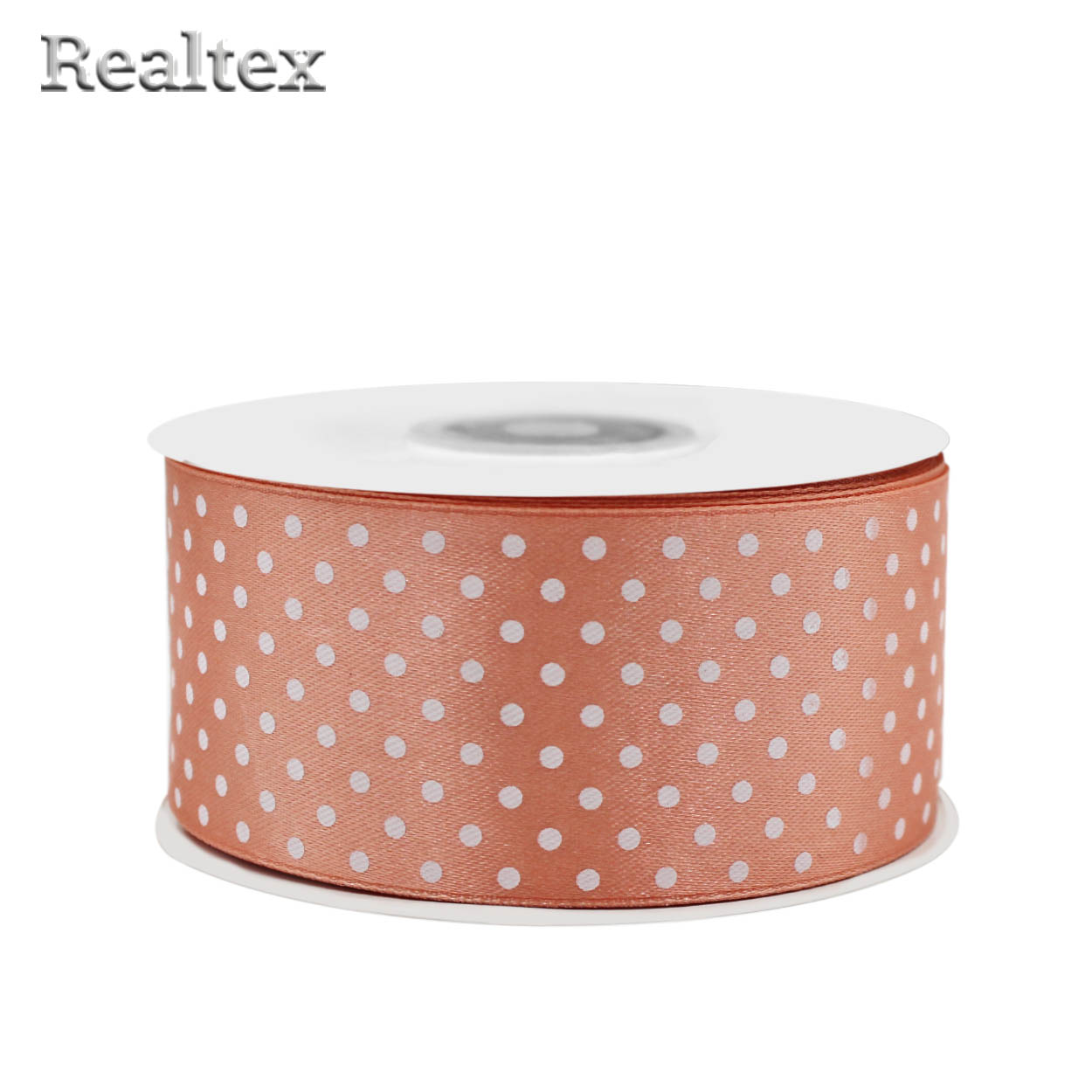 Лента атласная с рисунком  40мм  Realtex "Горох" цв.0463 персик