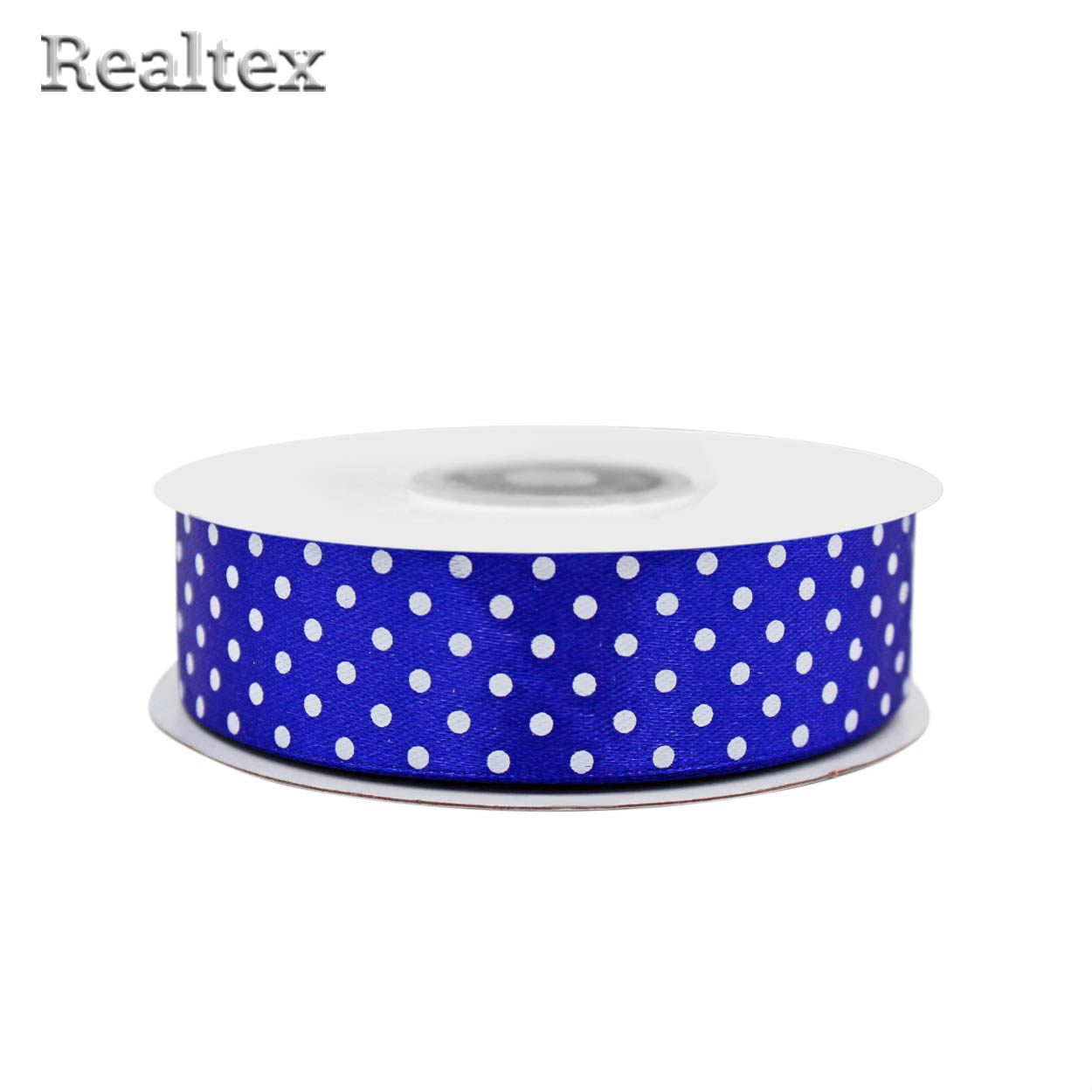 Лента атласная с рисунком  25мм  Реалтекс "Горох" цв.3086 синий