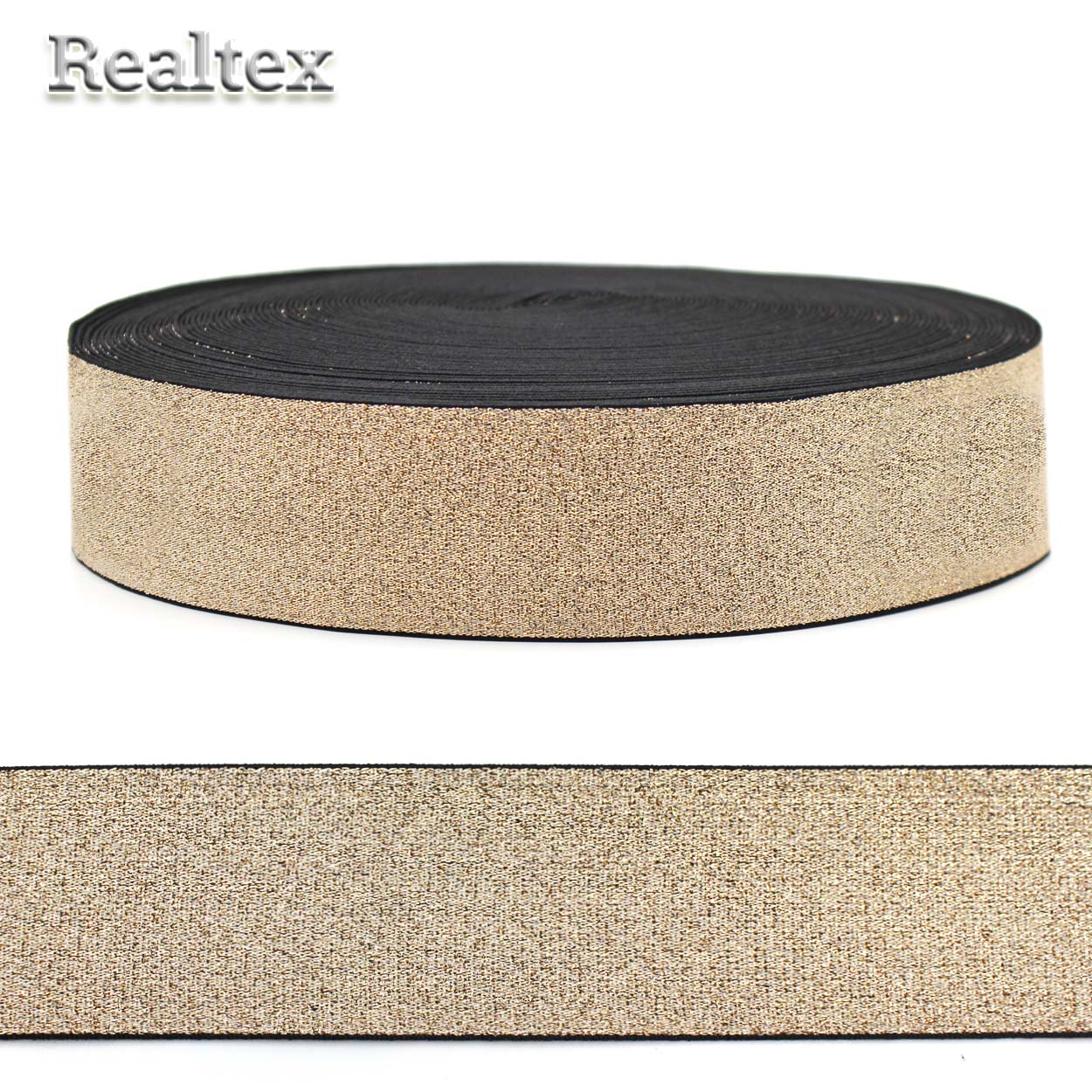 Резинка Realtex декоративная 40мм R-21 с люрексом (22,8м) цв.светлое золото