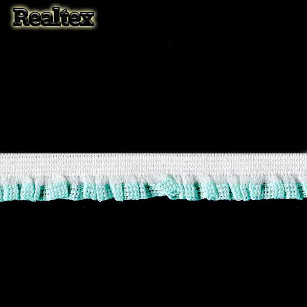 Резинка бельевая  Realtex 15мм 9112-15 с рюшей цв.белый/бирюза